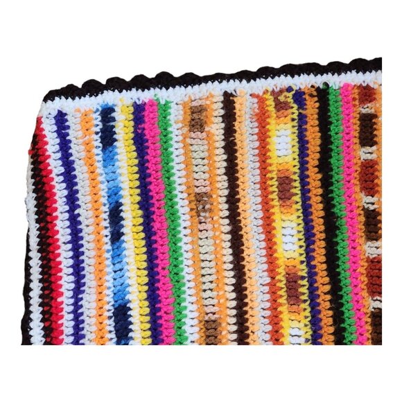 Hippie Chic Striped Crochet Afghan Throw Vintage Boho Grannycore Throw 70x37 - Picture 7 of 11